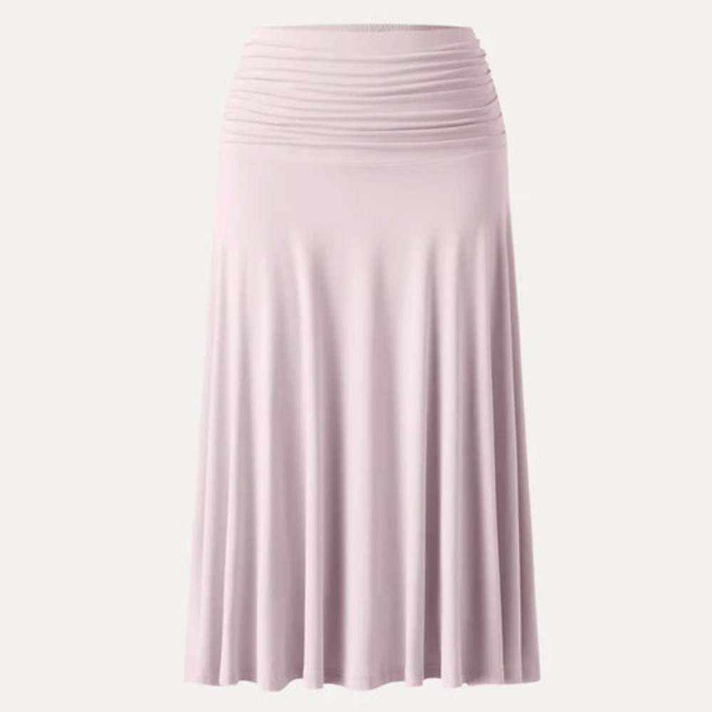 OGL Skirt Size L NEW Flowy Side Ruched A-line Midi Skirt EcoSkinKiss Light Pink